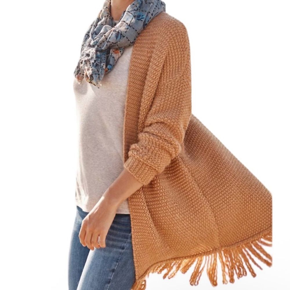 J. Jill Saffron Knit Open Cardigan With Fringe